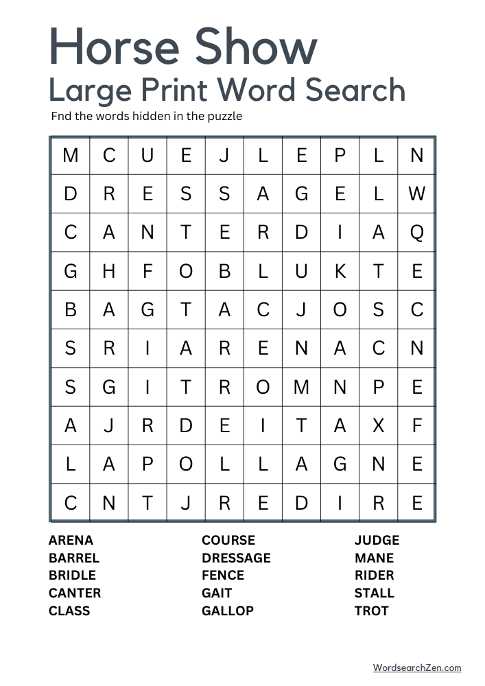 Horse-Show-Large-Print-Word-Search