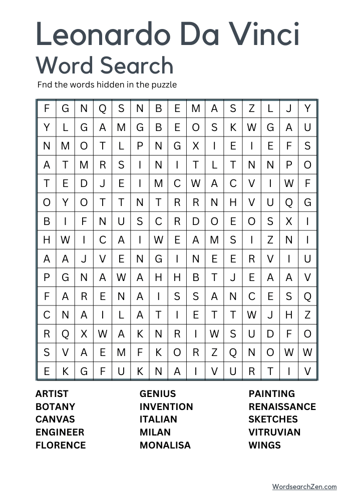 Leonardo-Da-Vinci-Word-Search