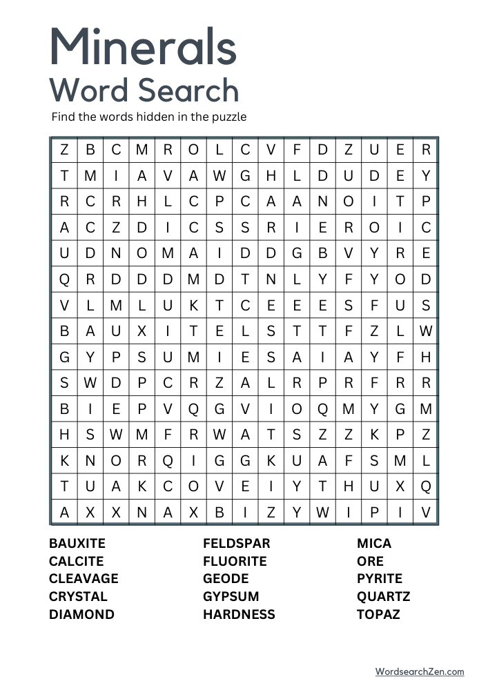 Minerals-Word-Search