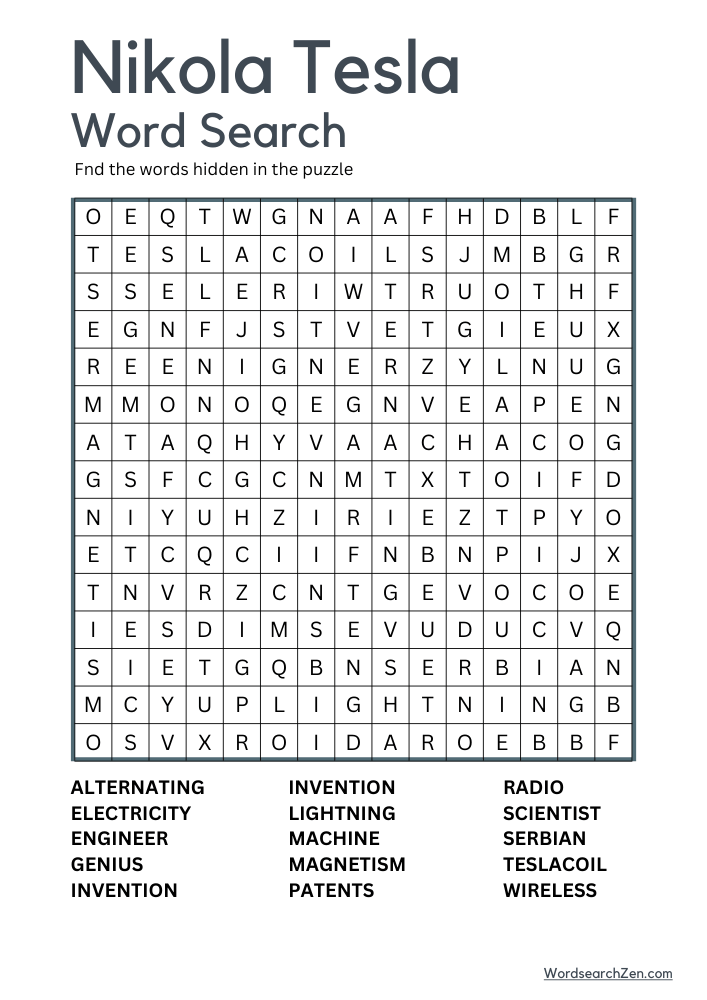 Nikola-Tesla-Word-Search