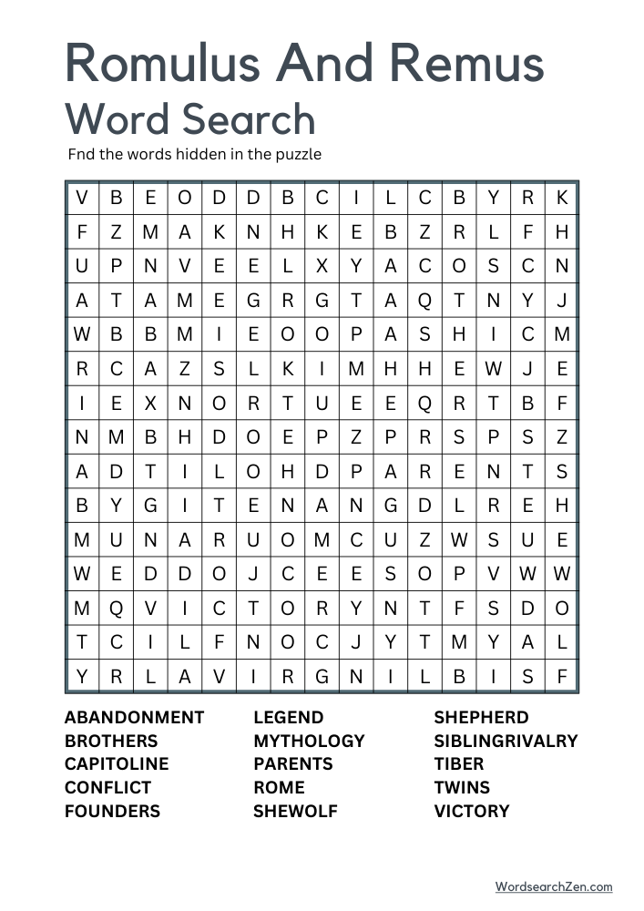 Romulus And Remus-Word-Search