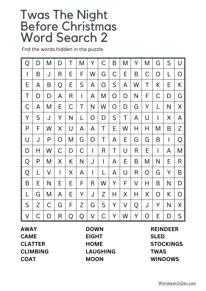 Twas The Night Before Christmas Word Search