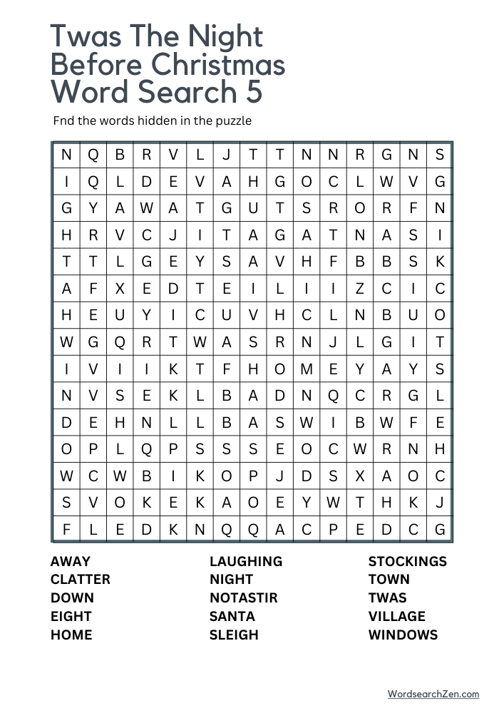 Twas The Night Before Christmas Word Search