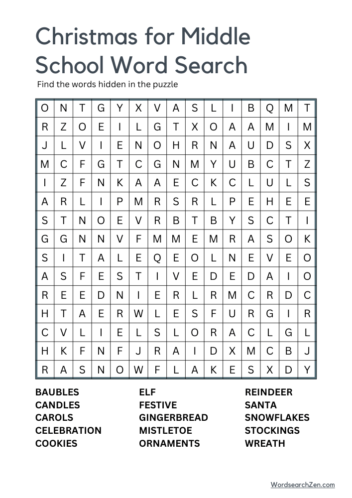 Christmas-For-Middle-School-Word-Search