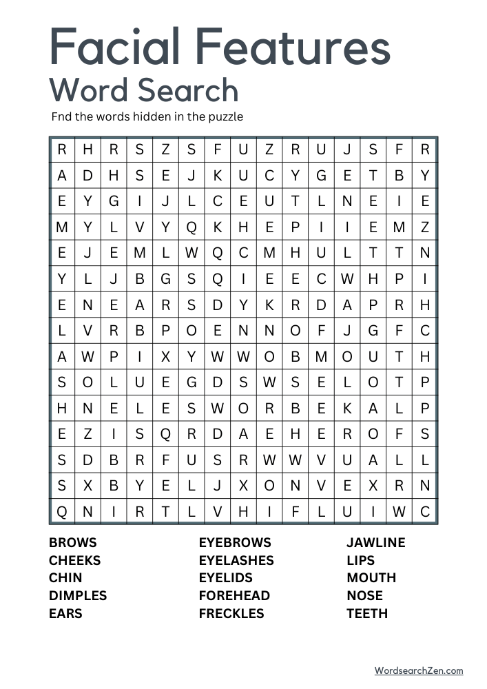 Facial-Features-Word-Search