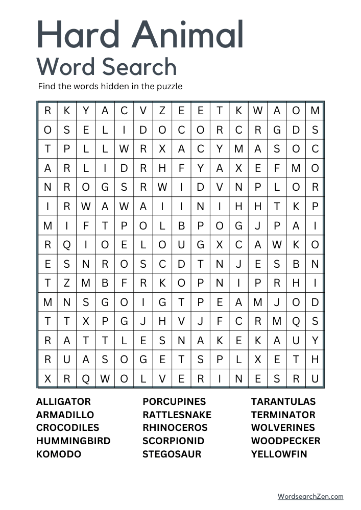 Hard-Animal-Word-Search