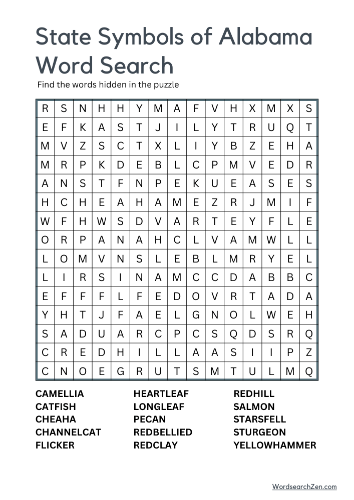 State-Symbols-Of-Alabama-Word-Search