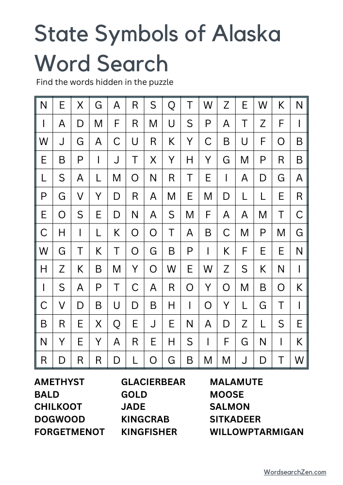 State-Symbols-Of-Alaska-Word-Search