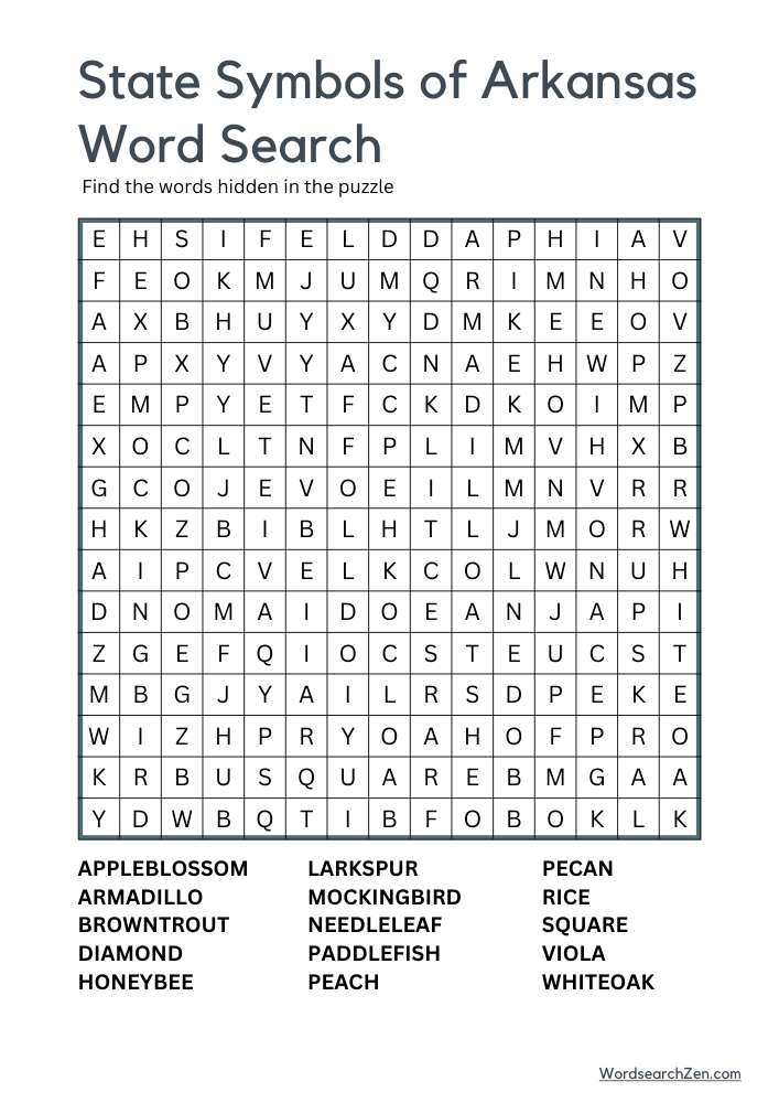 State-Symbols-Of-Arkansas-Word-Search