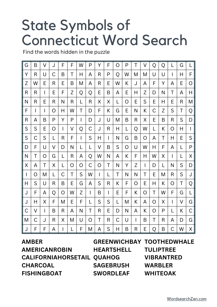 State-Symbols-Of-Connecticut-Word-Search