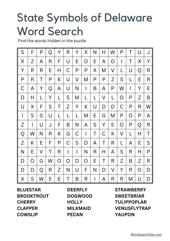 State-Symbols-Of-Delaware-Word-Search