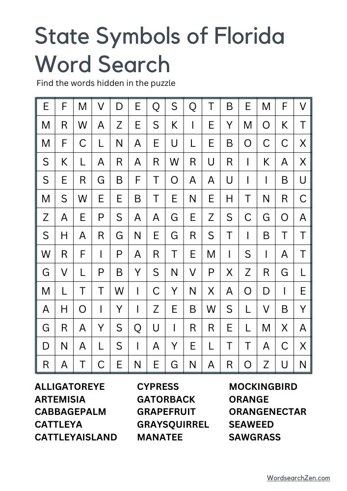 State-Symbols-Of-Florida-Word-Search