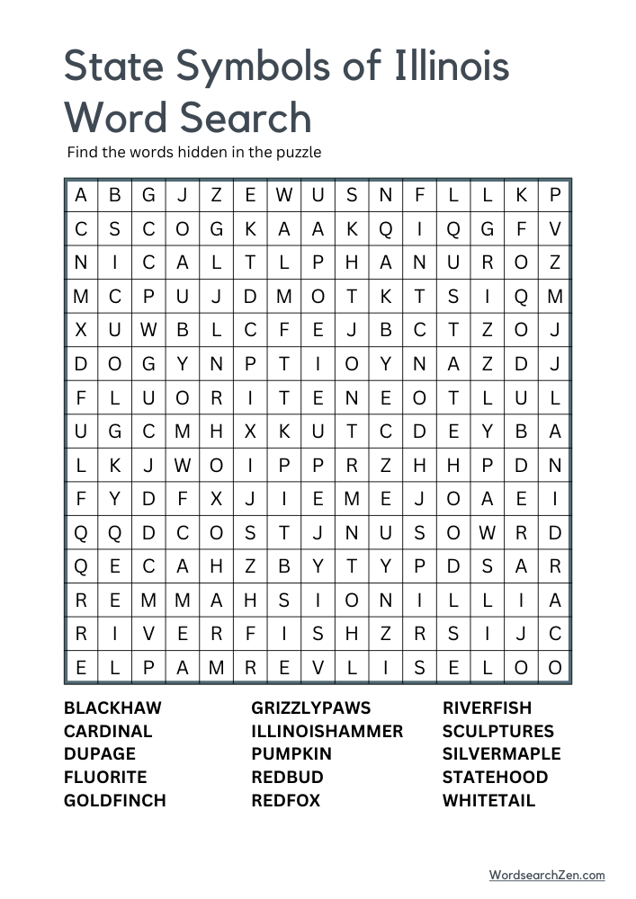 State-Symbols-Of-Illinois-Word-Search