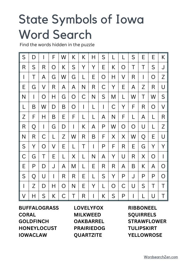 State-Symbols-Of-Iowa-Word-Search