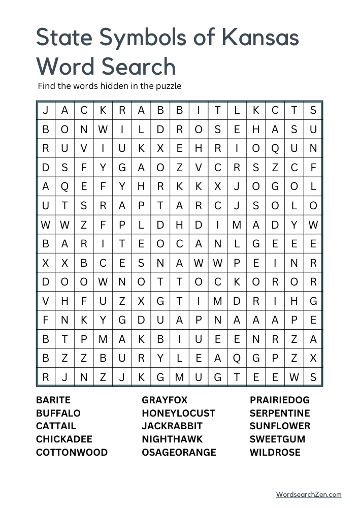 State-Symbols-Of-Kansas-Word-Search