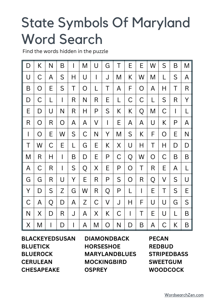 State-Symbols-Of-Maryland-Word-Search