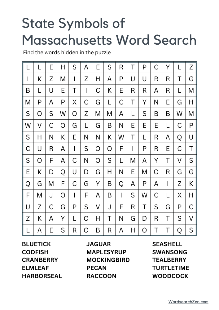 State-Symbols-Of-Massachusetts-Word-Search