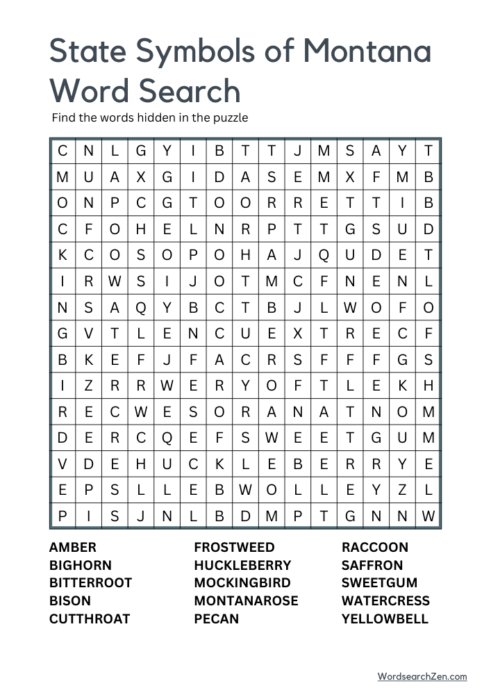 State-Symbols-Of-Montana-Word-Search