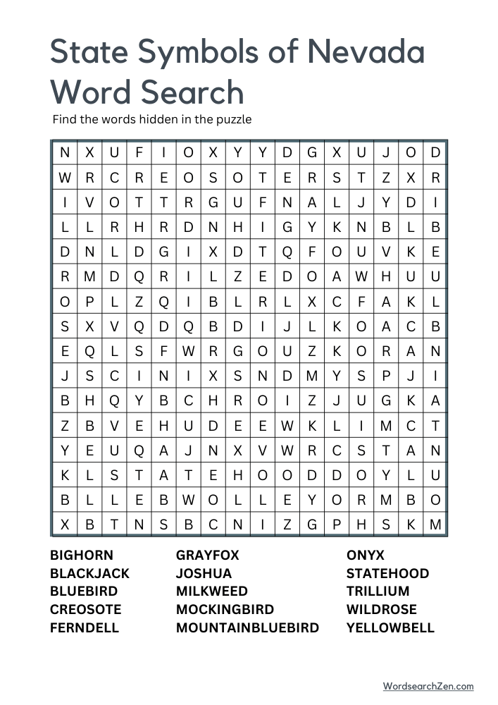 State-Symbols-Of-Nevada-Word-Search