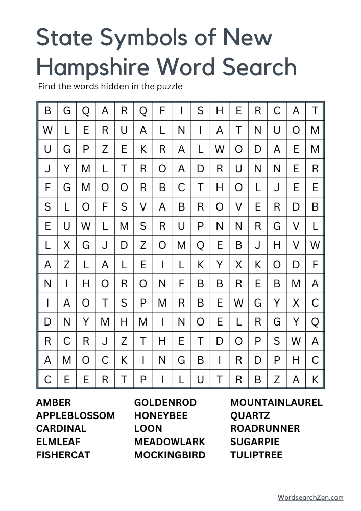 State-Symbols-Of-New-Hampshire-Word-Search