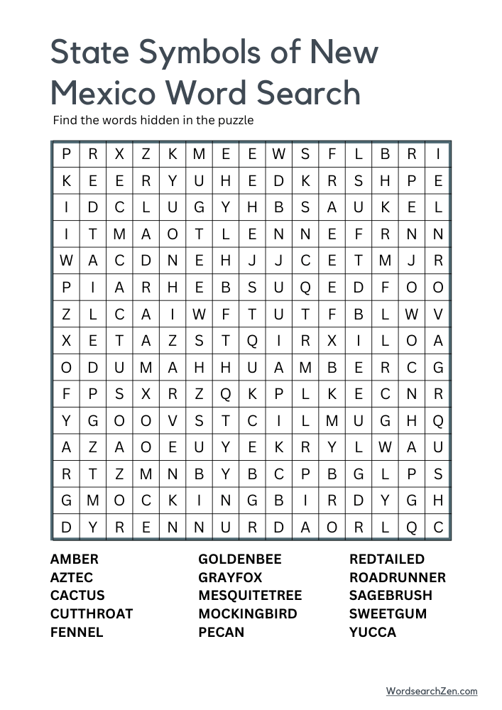 State-Symbols-Of-New-Mexico-Word-Search