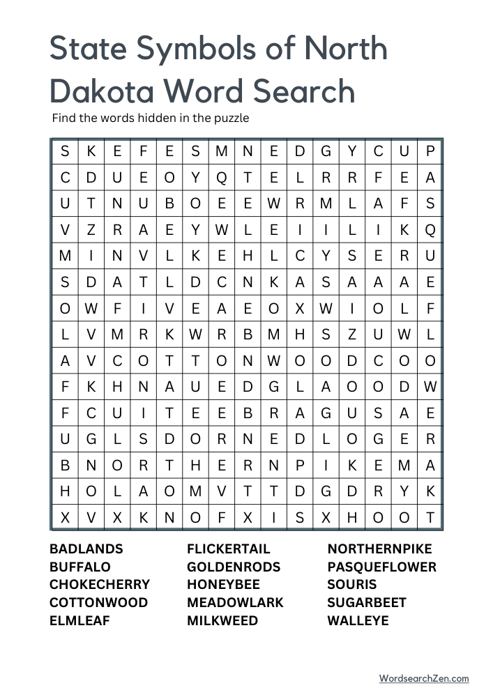 State-Symbols-Of-North-Dakota-Word-Search