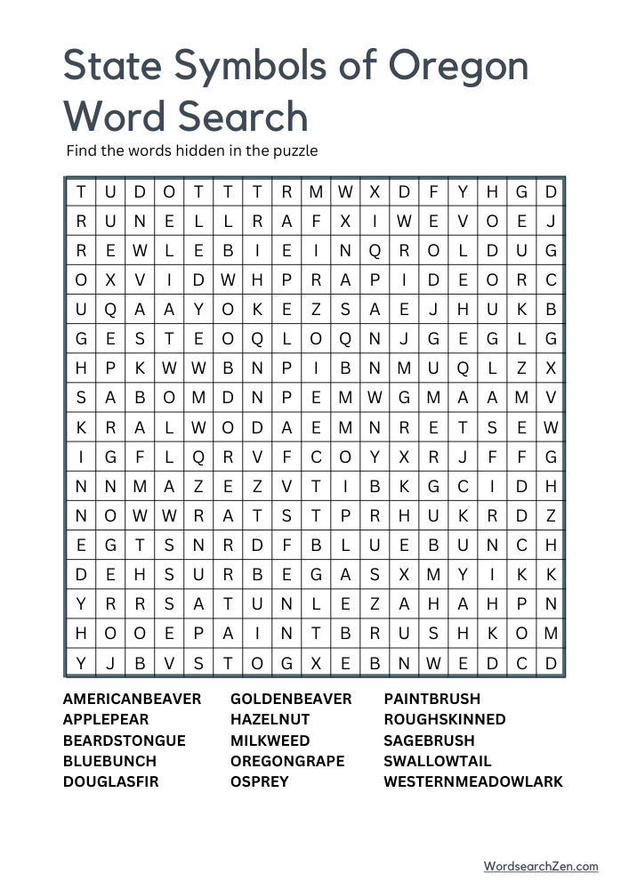 State-Symbols-Of-Oregon-Word-Search