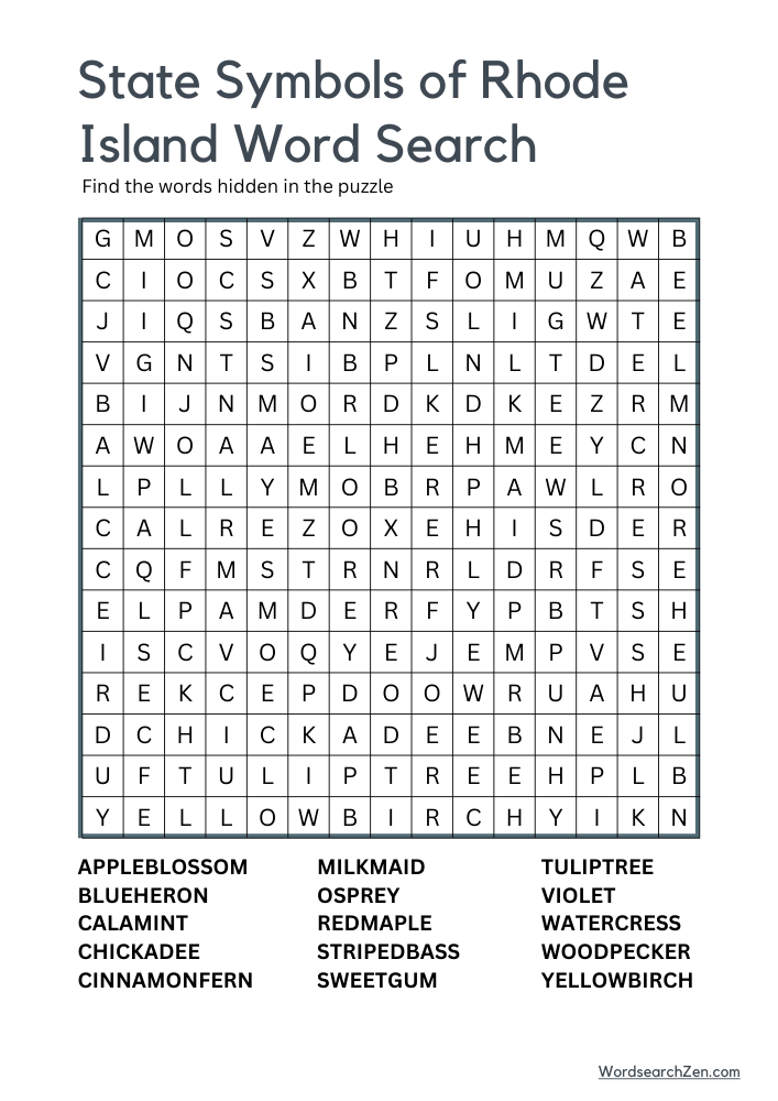 State-Symbols-Of-Rhode-Island-Word-Search