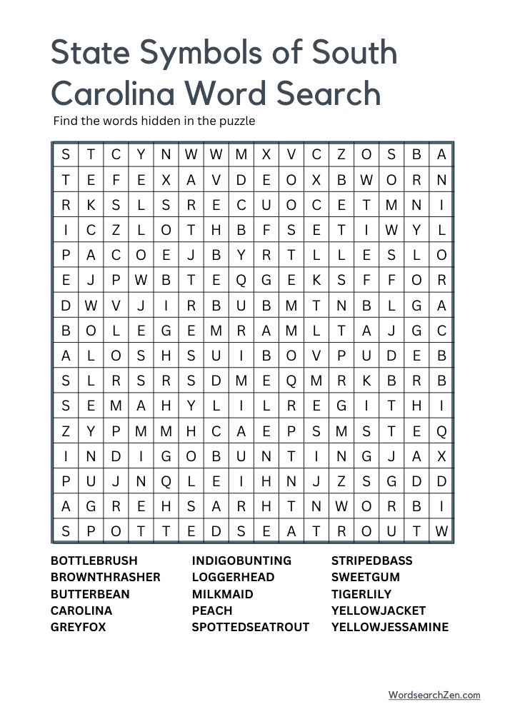 State-Symbols-Of-South-Carolina-Word-Search