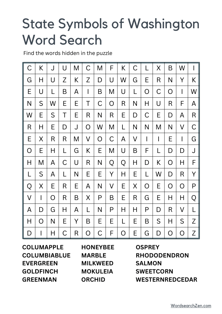 State-Symbols-Of-Washington-Word-Search