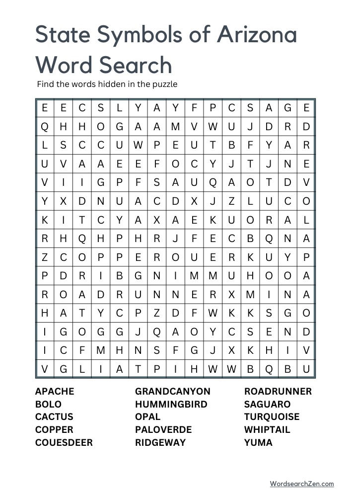 State-Symbols-of-Arizona-Word-Search