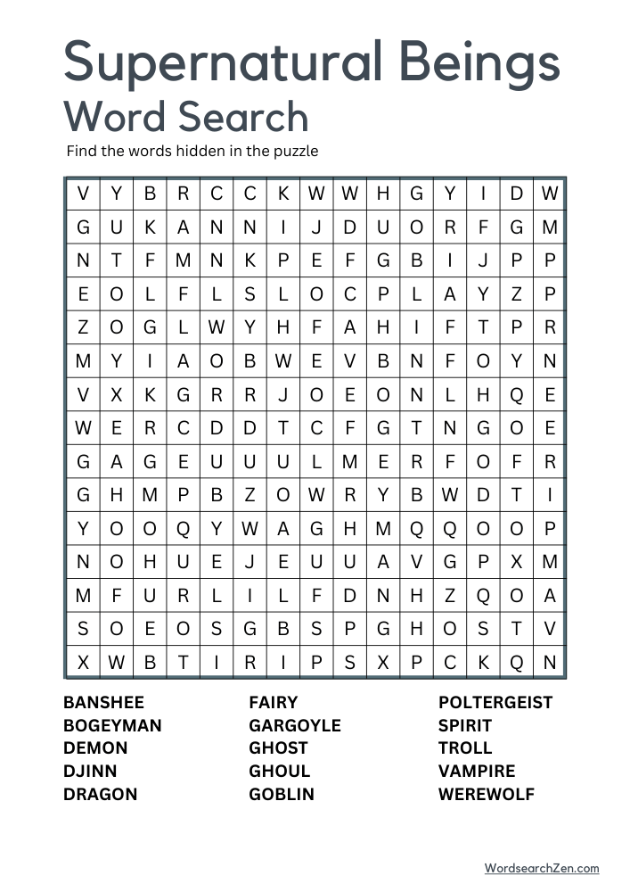 Supernatural-Beings-Word-Search