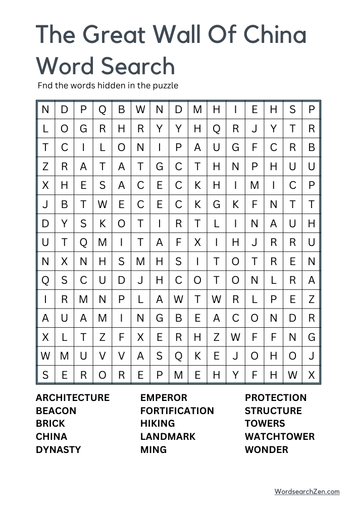 The-Great-Wall-Of-China-Word-Search