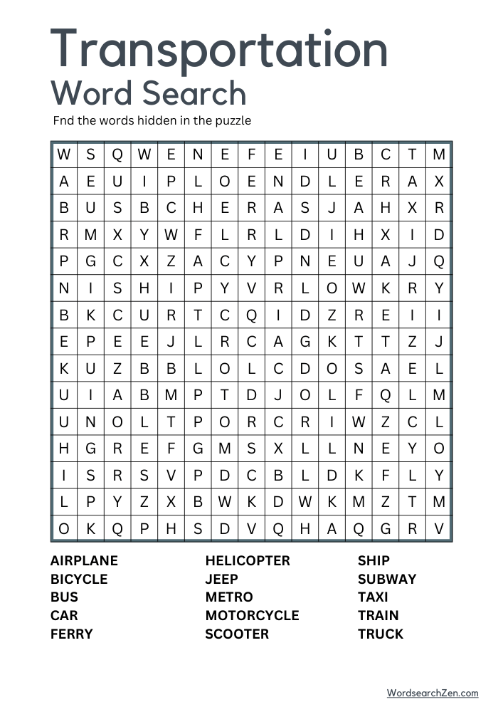 Transportation-Word-Search