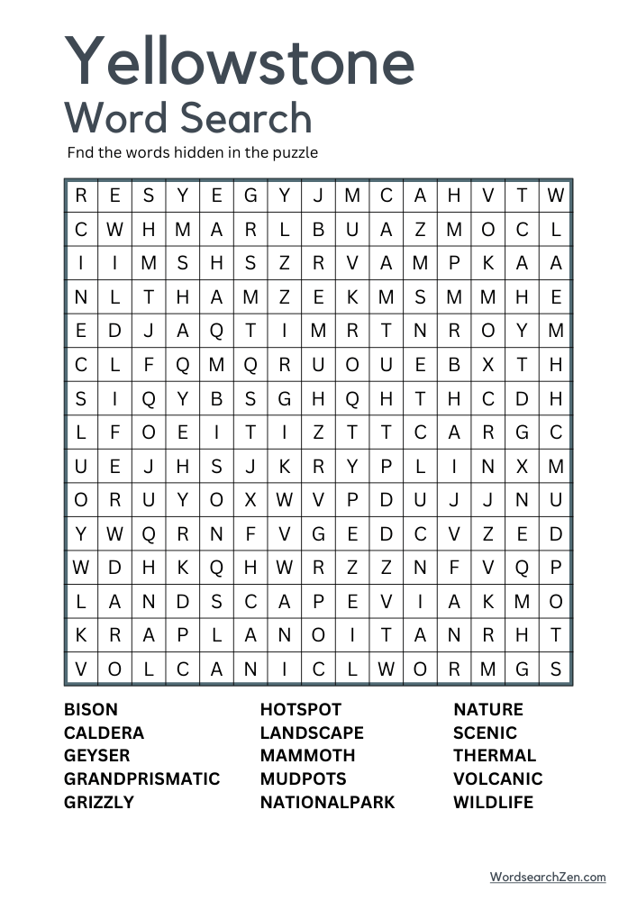 Yellowstone-Word-Search