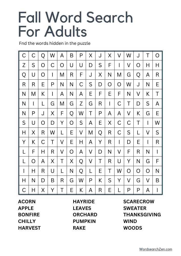 Fall Word Search For Adults