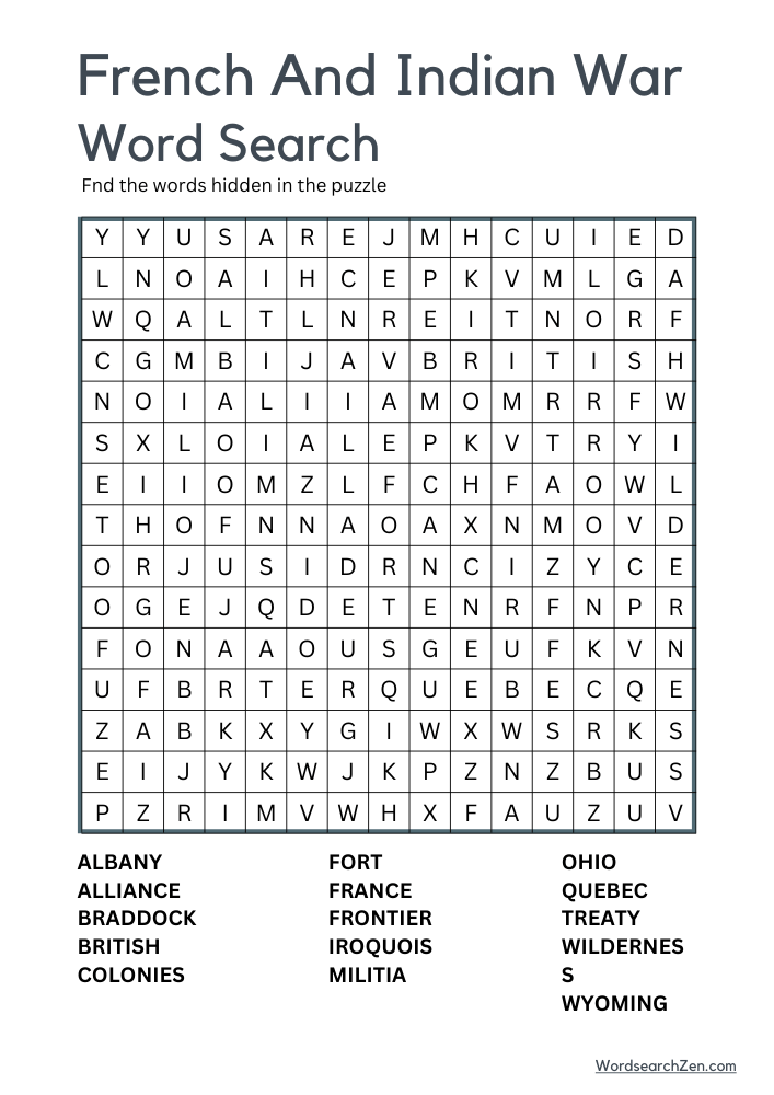 French-And-Indian-War-Word-Search