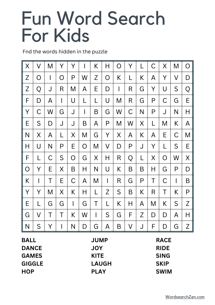 Fun Word Search For Kids