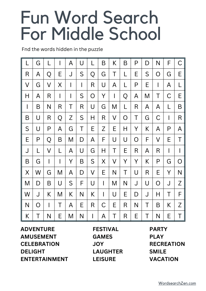 Fun Word Search For Middle School