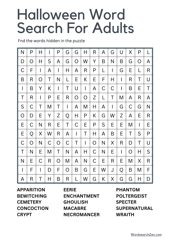 Halloween Word Search For Adults