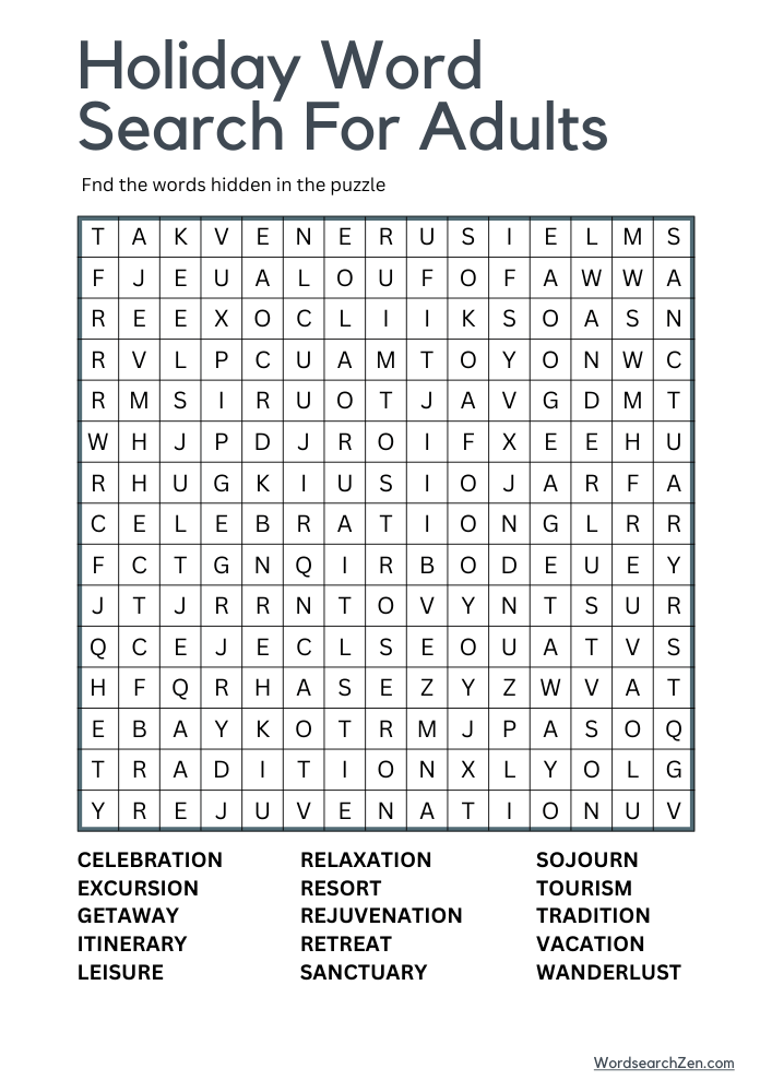 Holiday Word Search For Adults