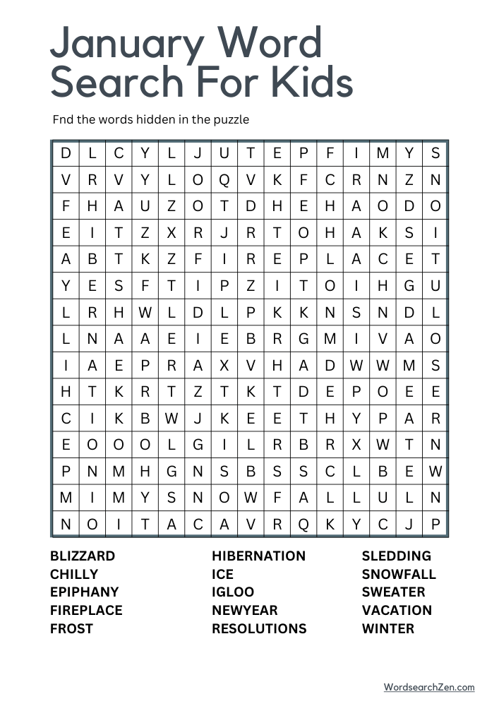 January Word Search For Kids