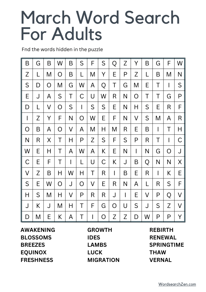 March Word Search For Adults