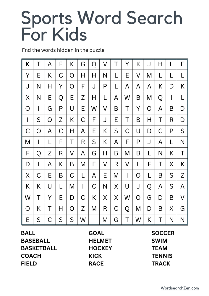 Sports Word Search For Kids