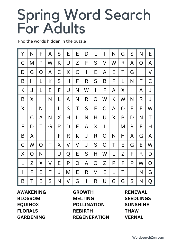 Spring Word Search For Adults