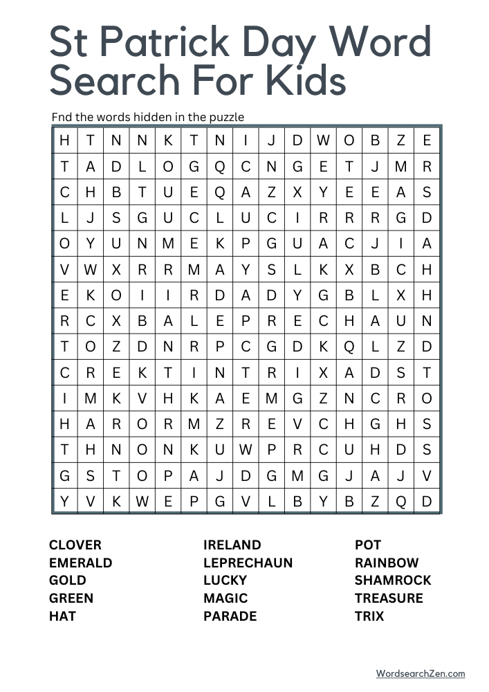 St Patrick Day Word Search For Kids