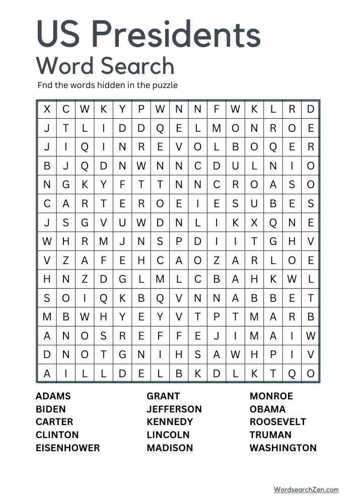 US-Presidents-Word-Search