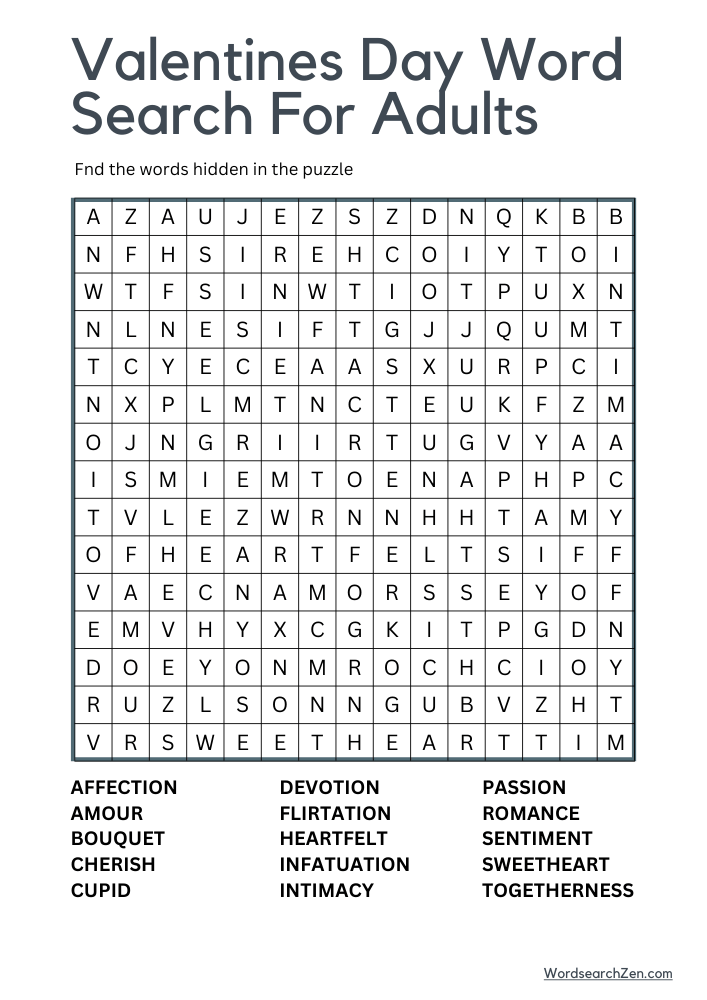 Valentines Day Word Search For Adults