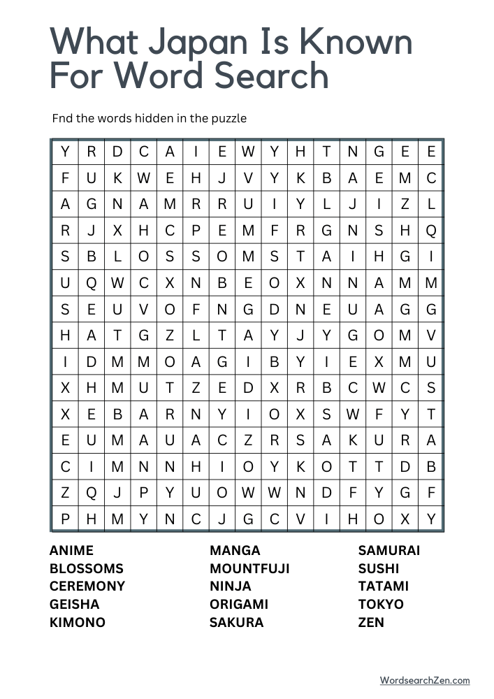 What Japan Is Known For Word Search