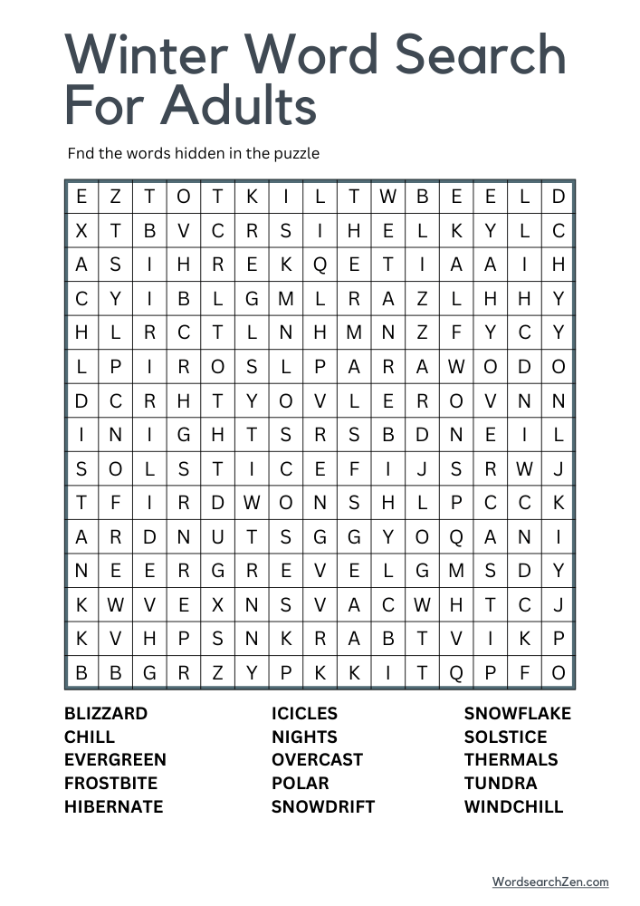 Winter Word Search For Adults